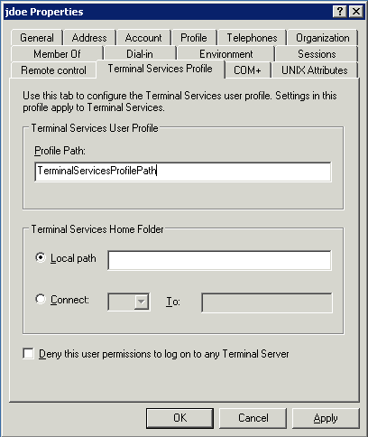 Terminal Services Profile Tab