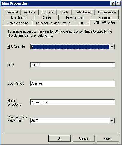 Unix Attributes Tab